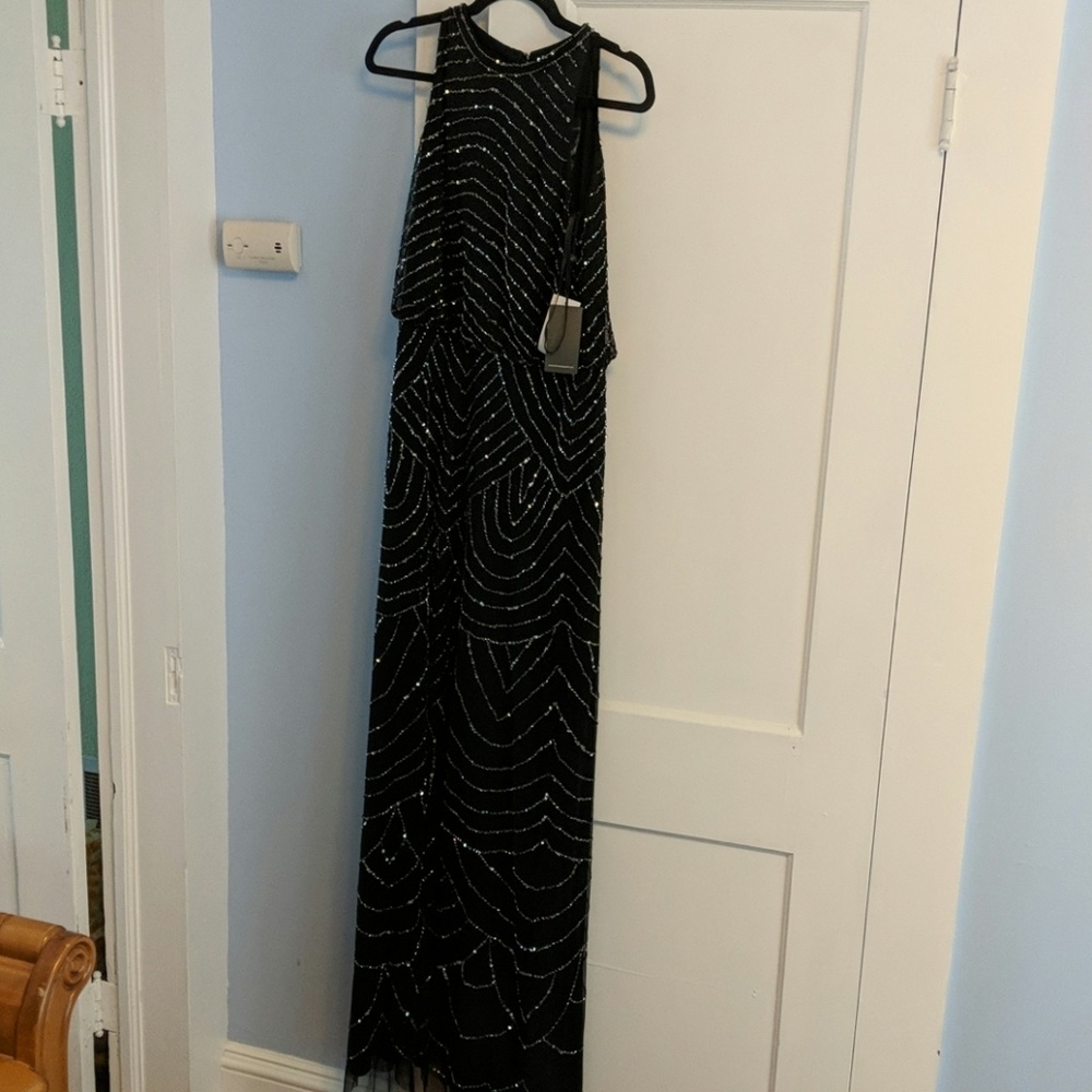 Adrianna Papelli Art Deco Beaded Blouson Dress